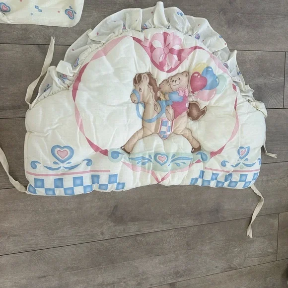 Vintage 90s Red Calliope Baby Bedding Complete Nursery SET Teddy Quilt & Accents